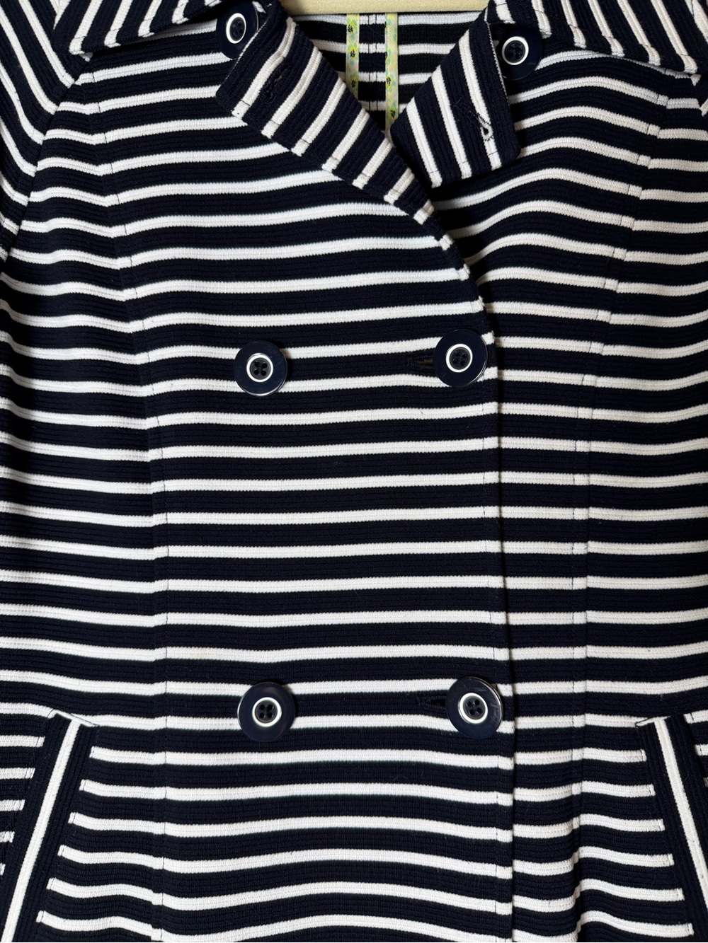 CAbi Maritime Navy White Striped Knit Trench Jacket Coat Double Breasted Medium - Picture 3 of 13